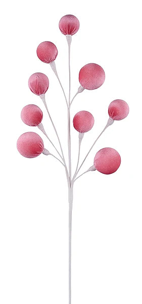 23.5"L PINK VELVET BALL SPRAY - Burlap and Bling Decor
