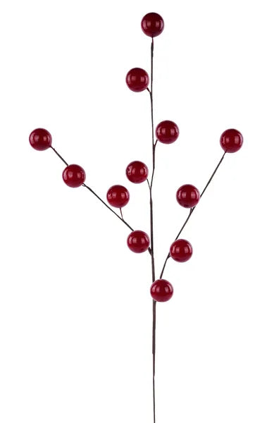 33"L GIANT BERRY SPRAY, 40MM BERRY SHINY RED - Burlap and Bling Decor