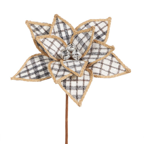 *SB* 15" Black and White Checkered Poinsettia Stem - Burlap and Bling Decor