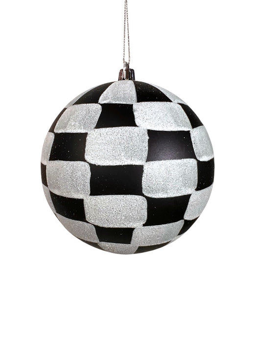 4.7" Black-White Check Glitter Ball, Each