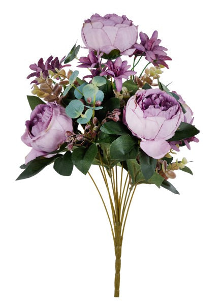 20"L CABBAGE ROSE/EUCALYPTUS BUSH  LAVENDER - Burlap and Bling Decor