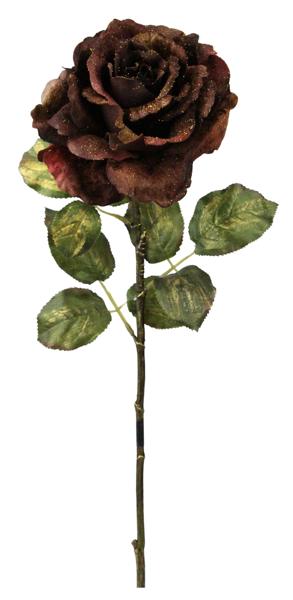24"L FABRIC ROSE W/GLITTER STEM COFFEE - Burlap and Bling Decor