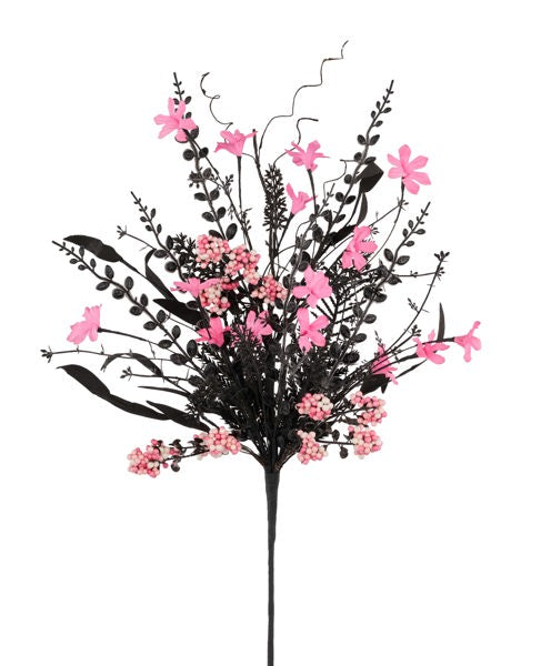 24"L FABRIC FLOWER/EVA LEAF/BEADS SPRAY BLACK/HOT PINK/WHITE - Burlap and Bling Decor