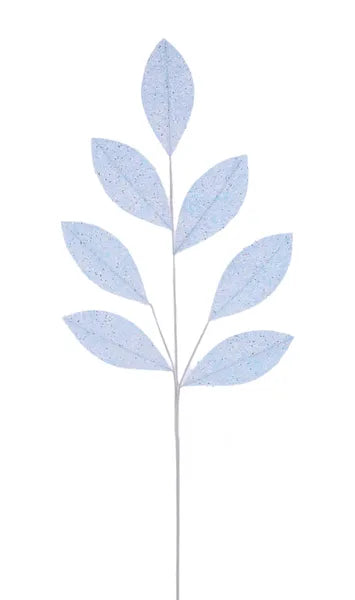 27"L GLITTER/SEQUIN MAGNOLIA LEAF SPRAY SOFT BLUE - Burlap and Bling Decor