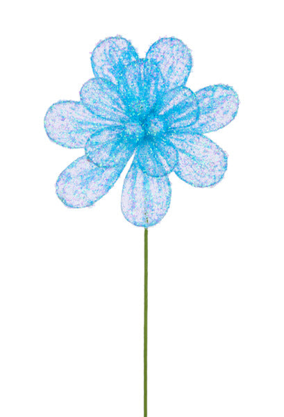 9"DIA V-CUT FOIL/FILIGREE FLOWER, 17"OAL IRIDESCENT LIGHT BLUE