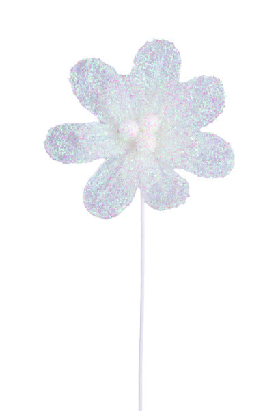 9"DIA V-CUT FOIL/FILIGREE FLOWER, 17"OAL IRIDESCENT WHITE