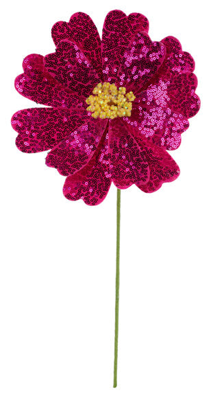 8"DIA SEQUIN FLOWER STEM, 18"OAL HOT PINK