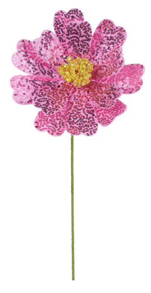 8"DIA SEQUIN FLOWER STEM, 18"OAL PINK