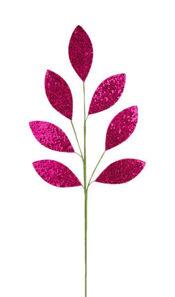 27"L SEQUIN LEAF SPRAY HOT PINK