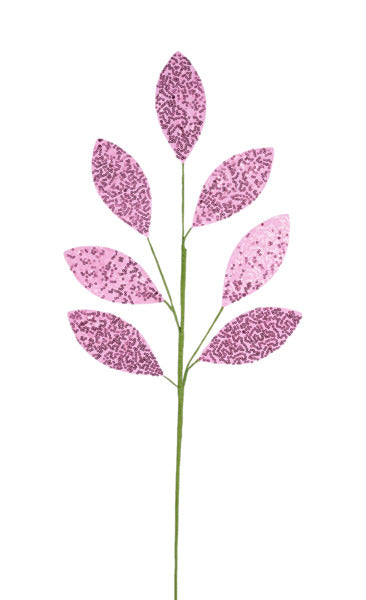 27"L SEQUIN LEAF SPRAY PINK