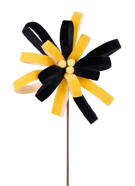 10"DIA VELVET LOOP FLWR STEM, 19.75"OAL BLACK/GOLD - Burlap and Bling Decor