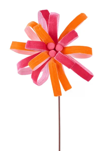 10"DIA VELVET LOOP FLWR STEM, 19.75"OAL PINK/ORANGE - Burlap and Bling Decor