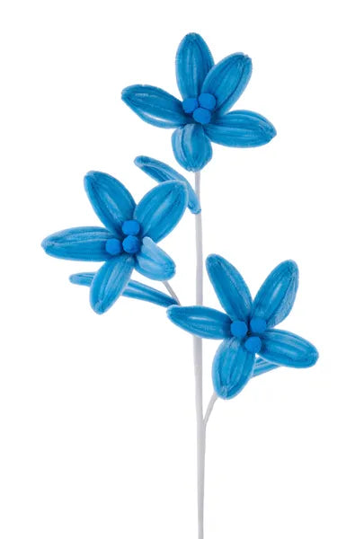 27"L CHENILLE FLOWER SPRAY LIGHT BLUE - Burlap and Bling Decor