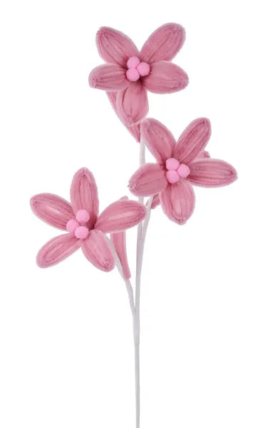 27"L CHENILLE FLOWER SPRAY PINK - Burlap and Bling Decor
