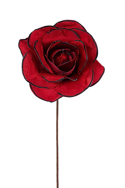 8"DIA VELVET ROSE STEM, RED,BLACK TRIM
