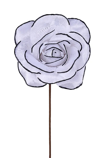 8"DIA VELVET ROSE STEM, WHITE,BLACK TRIM