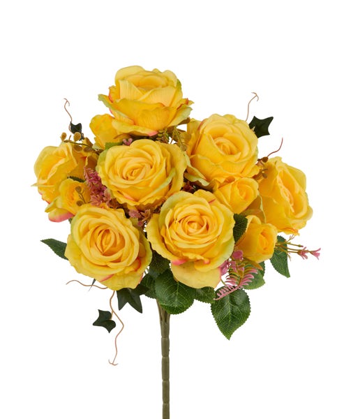 19"L ROSE/LEAF BUSH YELLOW