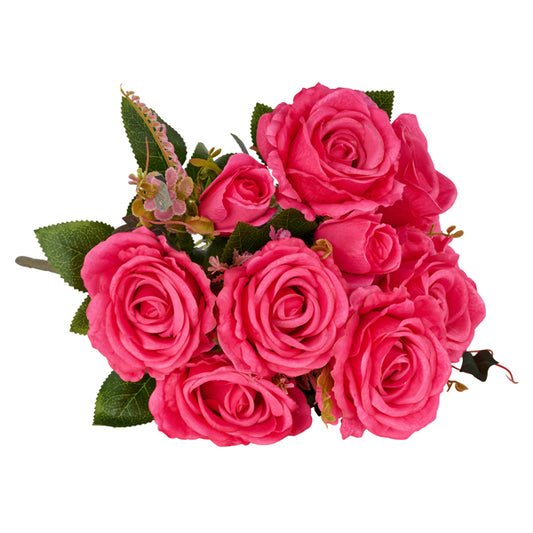 19"L ROSE/LEAF BUSH DARK PINK