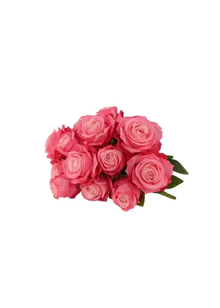 20"L FABRIC ROSE/ROSE BUD BUSH DARK PINK - Burlap and Bling Decor
