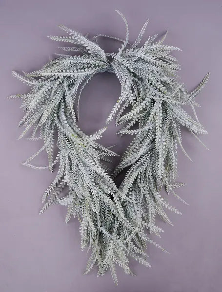 26"L X 17"W DRAPED BUTTON FERN WREATH GREEN W/WHITE WASH