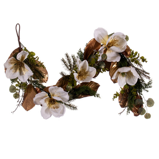 60" White Magnolia Garland