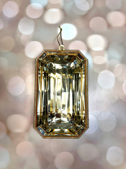 8" Champagne Rectangle Jewel Glitter Ornament