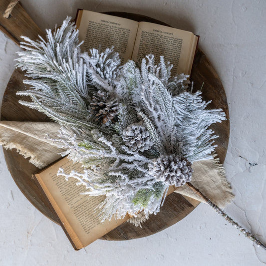 28" HEAVILY FLOCKED PINE SPRAY - Burlap and Bling Decor