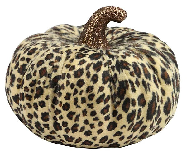 7"DIA X 5.5"H LEOPARD PRINT PUMPKIN BEIGE/TAN/BLACK