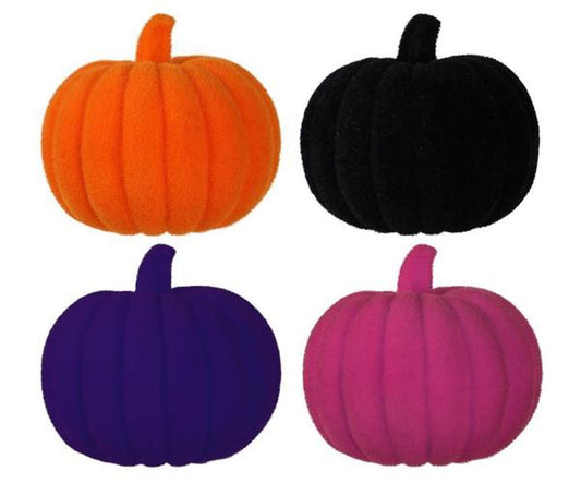 8"DIAX7.25"OAH FLOCKED PUMPKIN W/STEM  HALLOWEEN COLORS - Pick one - Burlap and Bling Decor