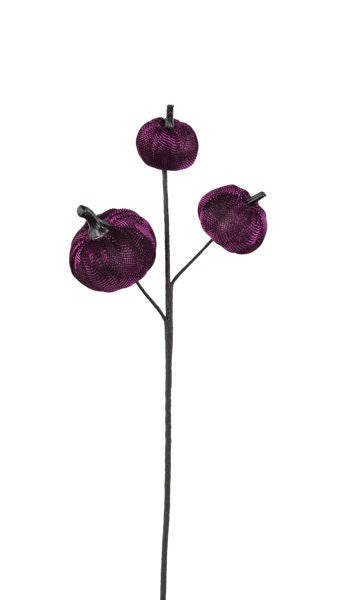 13"L FABRIC/STYRO PUMPKIN PICK METALLIC PURPLE/BLACK - Burlap and Bling Decor