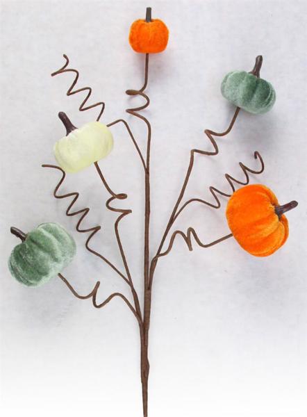 23"L VELVET PUMPKIN SPRAY SAGE/ORANGE/CREAM - Burlap and Bling Decor