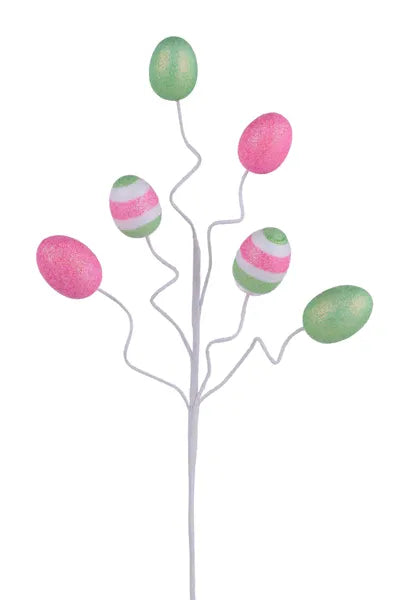 19"L GLITTER EASTER EGG SPRAY PINK/LIGHT GREEN - Burlap and Bling Decor