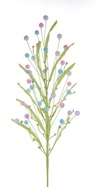 35"L POM POM/PIP/GRASS SPRAY  LT BLUE/WHT/LT PINK/GREEN - Burlap and Bling Decor