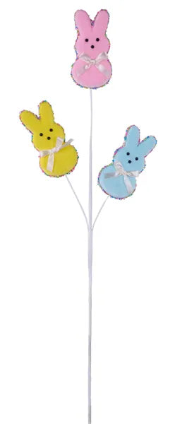 27.5"L VELVET/SPRINKLES BUNNY SPRAY PINK/YELLOW/BLUE - Burlap and Bling Decor