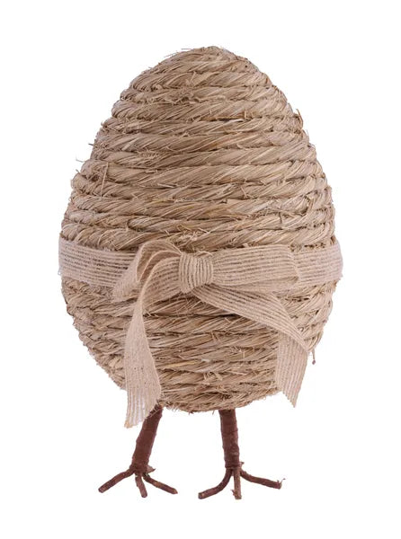 7.75"HX4.75"D GRASS ROPE EGG, W/FEET/BOW NATURAL/BROWN - Burlap and Bling Decor