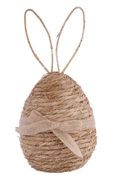 10"H X 4.75"D GRASS ROPE EGG, W/EARS/BOW NATURAL - Burlap and Bling Decor