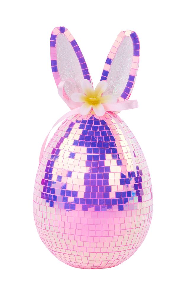 5.5"H X4"DIA IRID MIRROR EGG W/EARS/BOW PINK - Burlap and Bling Decor