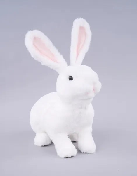 14"H X 12"L FAUX FUR STANDING RABBIT WHITE/LT PINK - Burlap and Bling Decor