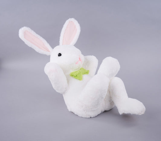 27"L X 13"H FAUX FUR LOUNGING RABBIT WHITE/LT PINK/LT GREEN - Burlap and Bling Decor