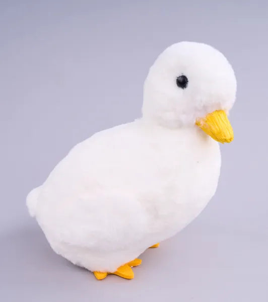 11"H X 7.5"L FAUX FUR STANDING DUCKLING WHITE/ORANGE - Burlap and Bling Decor