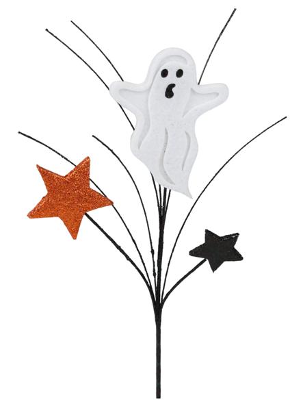 12.5"L GLITTER GHOST/STAR/GRASS PICK WHITE/BLACK/ORANGE - Burlap and Bling Decor