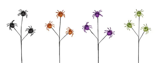 15.5"L GLITTER SPIDER SPRAY 4 ASSORTED COLORS CHOOSE ONE BLACK, ORANGE, PURPLE OR LIME - Burlap and Bling Decor