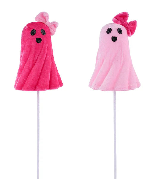 14.5"L VELVET/STYRO GHOST STEM 2 ASST: HOT PINK/PINK