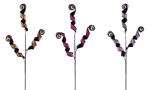 CURLY RIBBON/EYEBALL SPRAY 3 ASST CHOOSE ONE ORANGE,HOT PINK,LAVENDER
