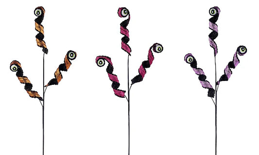 CURLY RIBBON/EYEBALL SPRAY 3 ASST CHOOSE ONE ORANGE,HOT PINK,LAVENDER