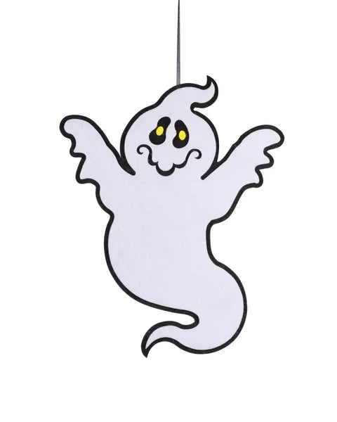24"H X 18.75"W FOAM/FELT GHOST ORNAMENT WHITE/BLACK/YELLOW - Burlap and Bling Decor