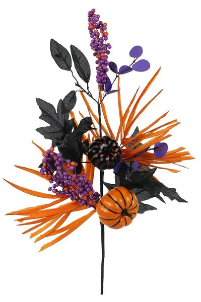 26"L PUMPKIN/BERRY/LEAF SPRAY ORANGE/BLACK/PURPLE - Burlap and Bling Decor