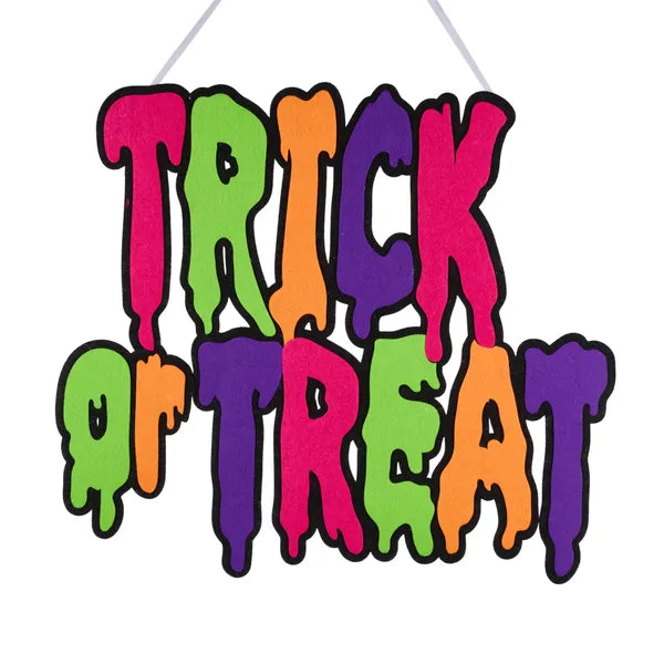 19.5"W FELT/FOAM TRICK OR TREAT ORN BLACK/MULTI - Burlap and Bling Decor