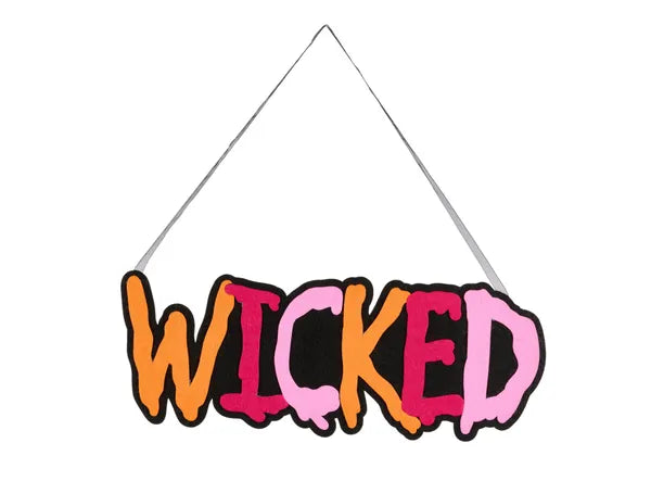 13.25"L X 5"H FELT WICKED SIGN BLK/ORG/HOT PINK/LT PINK - Burlap and Bling Decor