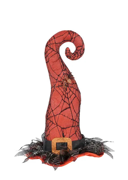 14"H X 9"DIA SPIDER WEB WITCH HAT ORANGE/BLACK - Burlap and Bling Decor